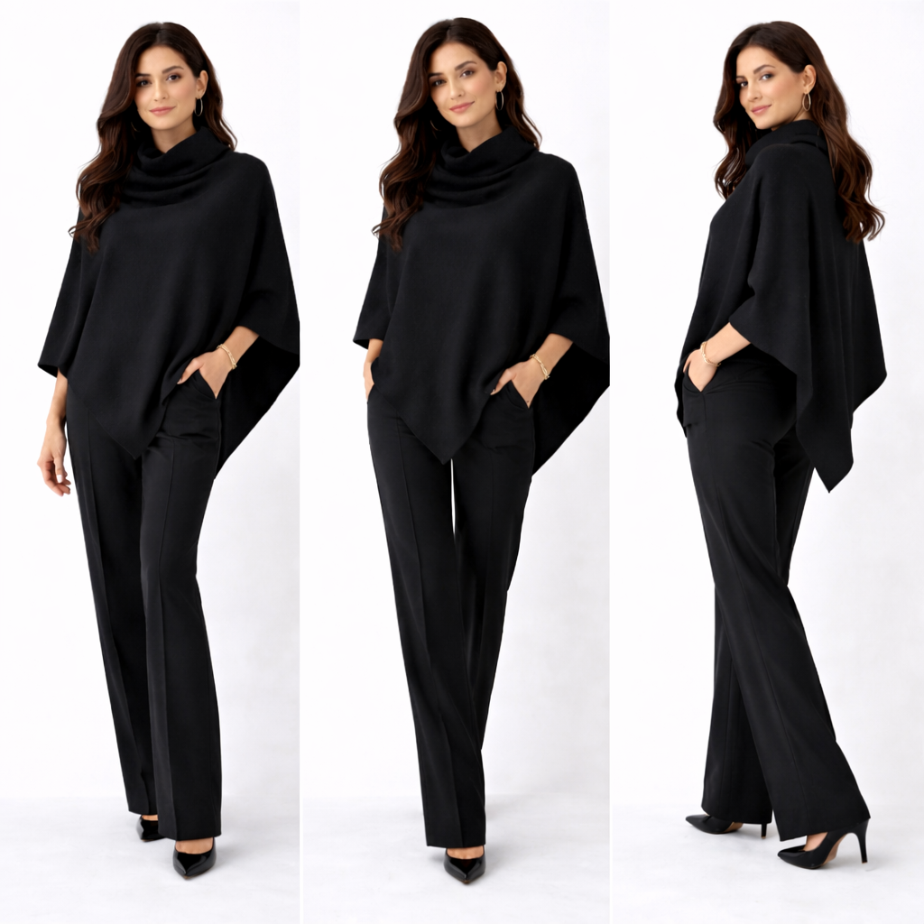 Conjunto Elegance Flow- Capa Asimétrica con Cuello Drapeado y Pantalón Palazzo