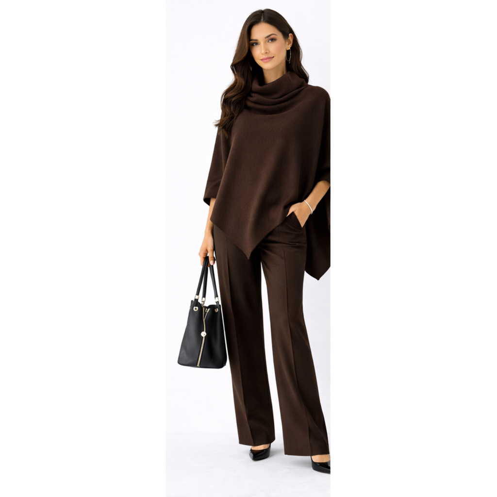 Conjunto Elegance Flow- Capa Asimétrica con Cuello Drapeado y Pantalón Palazzo